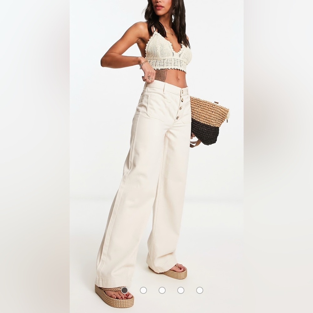 Anthropologie x River Island Pocket front wide leg jeans in ecru